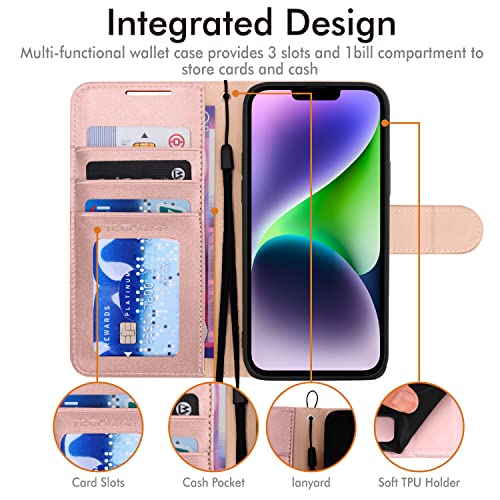 [Wallet Case] Protective Cover with Cash & Card Holder, Stand and Wrist Strap For Apple iPhone 15