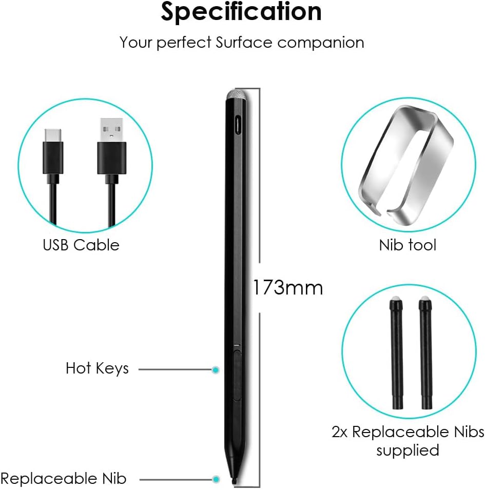 Stylus Pen for Microsoft Surface 2-in-1 [Magnetic] [Rechargeable] Pressure Sensitivity & Palm Rejection