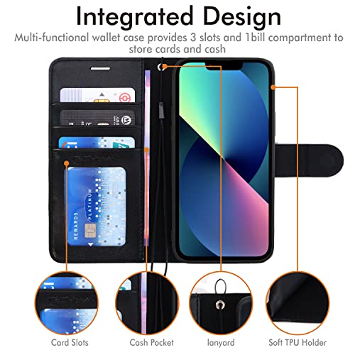 [Wallet Case] Protective Cover with Cash & Card Holder, Stand and Wrist Strap For Apple iPhone 15 Plus