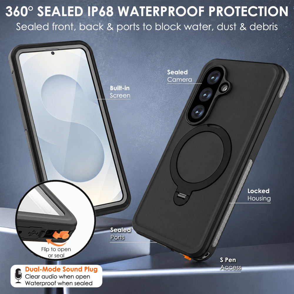 TECHGEAR Waterproof Magnetic Stand Case for Samsung Galaxy S26 Plus (S26+) – IP68 Shockproof Full Body Magnetic Charging Compatible Cover