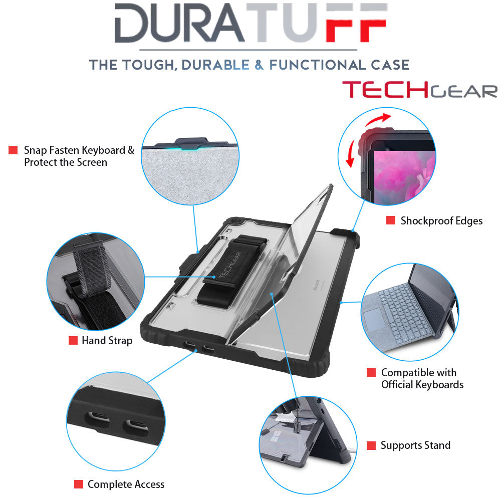 [DuraTUFF Case] Tough Rugged HEAVY DUTY Armour Shockproof Impact Case with Hand Strap, Shoulder Strap & Stand Cover for Microsoft Surface Pro 12 (12", 2025)