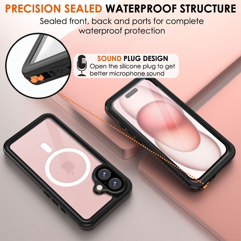 TECHGEAR Waterproof MagSafe Charging Case for iPhone 16 6.3" – IP68 Shockproof 360° Full Body Sealed Cover with Built-In Screen Protector