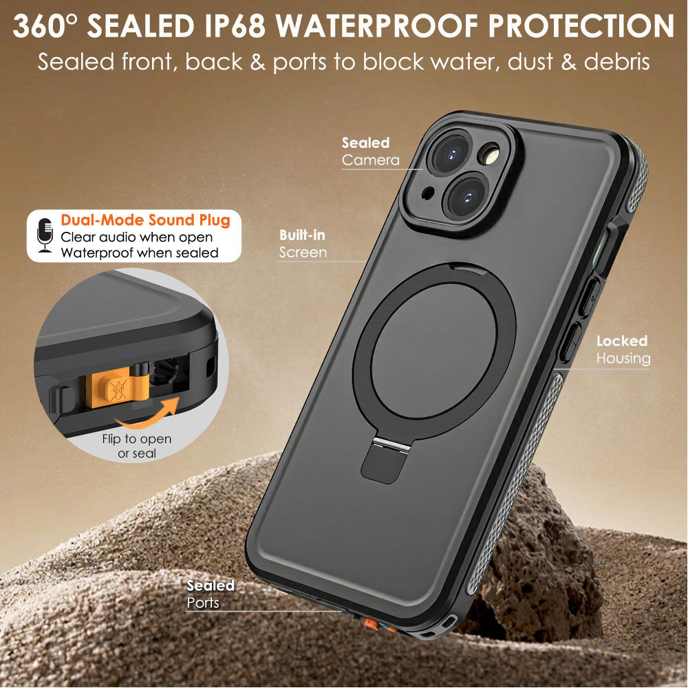 TECHGEAR Waterproof Magnetic Stand Case for iPhone 15 6.1" – IP68 Shockproof MagSafe Compatible Cover
