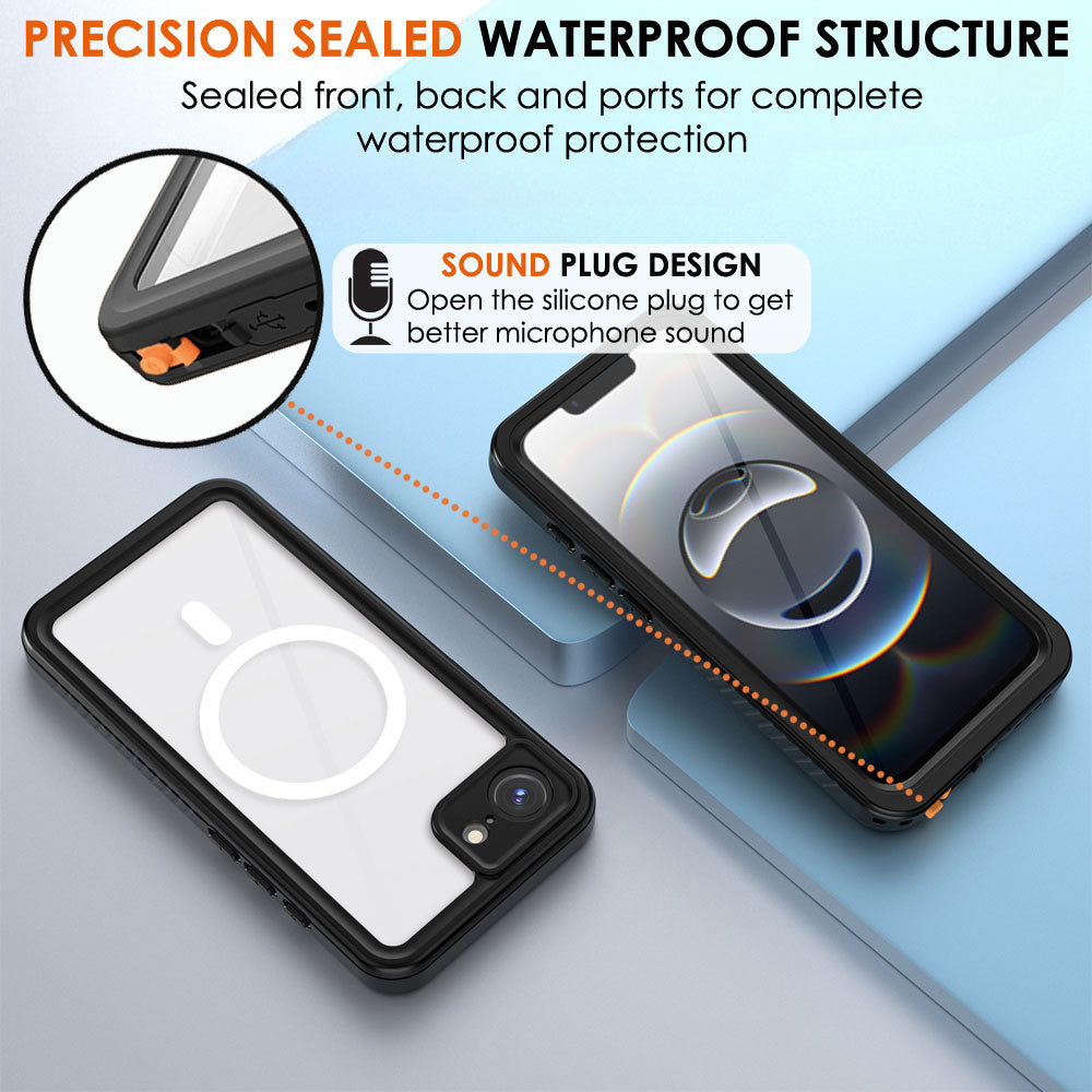 TECHGEAR Waterproof Magnetic Case for iPhone 16e 6.1" – IP68 Shockproof 360° Full Body Sealed Cover with Built-In Screen Protector