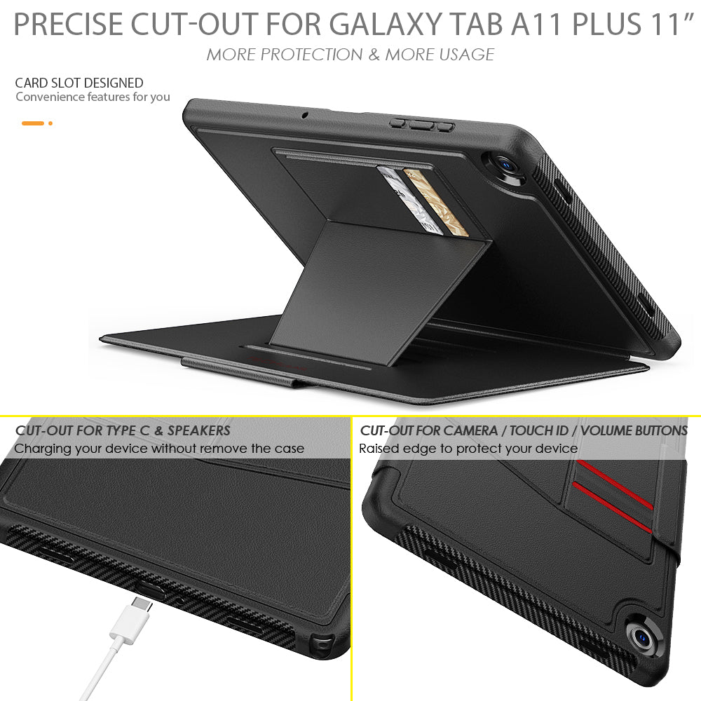 TECHGEAR Enduro Case for Samsung Galaxy Tab A11+ / A11 Plus 11"(SM-X230/X236) – Rugged Magnetic Smart Case with Stand, Card Slot & Trolley Compatible [Auto Sleep/Wake]