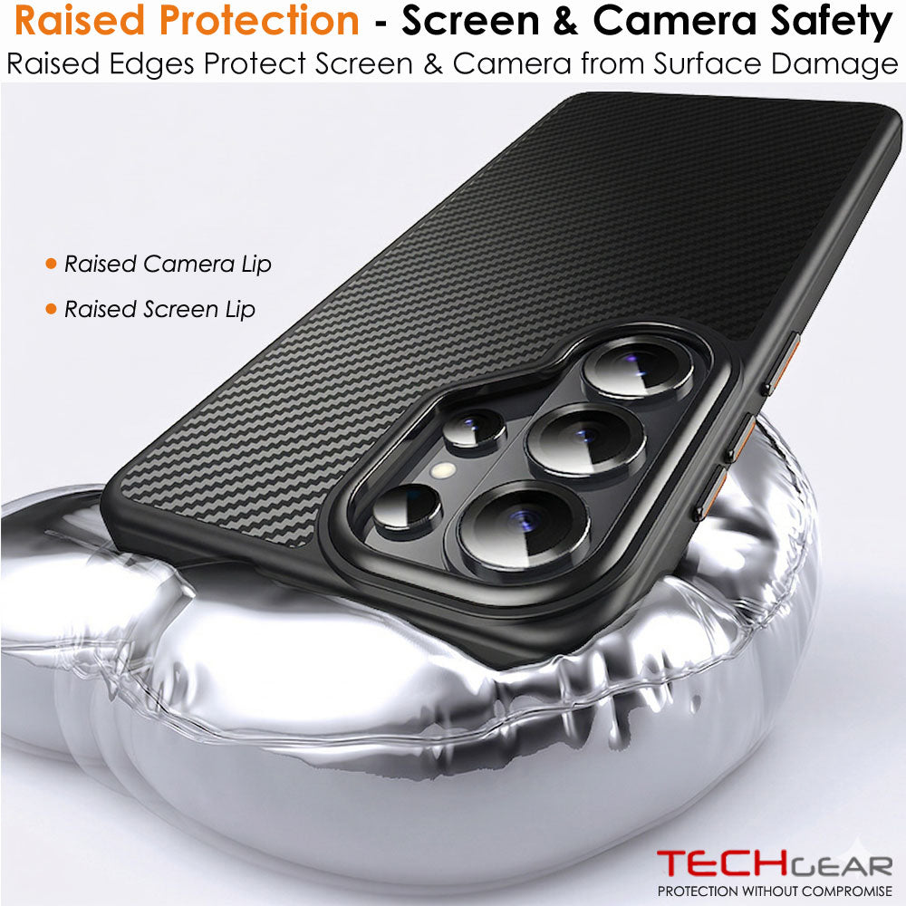 TECHGEAR Carbon Fibre Case for Samsung Galaxy S26 Ultra - Magnetic Slim Shockproof Hard Back Cover, Wireless Charging Compatible