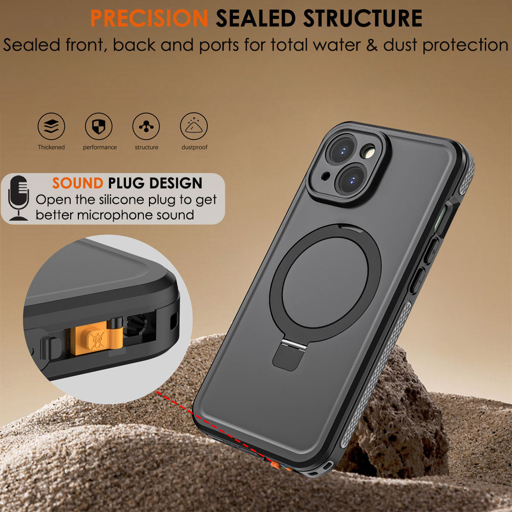TECHGEAR Waterproof Magnetic Stand Case for iPhone 15 6.1" – IP68 Shockproof MagSafe Compatible Cover