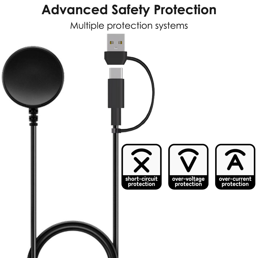 TECHGEAR 2-in-1 Charging Cable Dock for Samsung Galaxy Watch 8 / 8 Classic / 7 / Watch FE / Watch Ultra / 6 / 6 Classic / 5 / 5 Pro / 4 / 4 Classic / 3 / Watch Active / Active 2 – USB-A + USB-C Magnetic Fast Charging (1m/2m, 1 Pack/2 Pack)