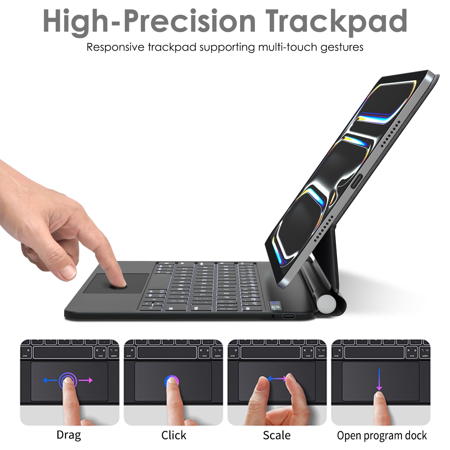 TECHGEAR Magic Keyboard Case for iPad Pro 11" (2025 M5 / 2024 M4) – Magnetic Floating Stand, Precision Trackpad, 7-Color Backlight, UK QWERTY Keyboard