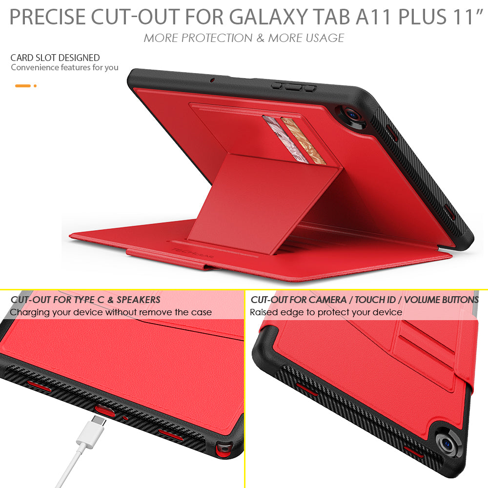 TECHGEAR Enduro Case for Samsung Galaxy Tab A11+ / A11 Plus 11"(SM-X230/X236) – Rugged Magnetic Smart Case with Stand, Card Slot & Trolley Compatible [Auto Sleep/Wake]