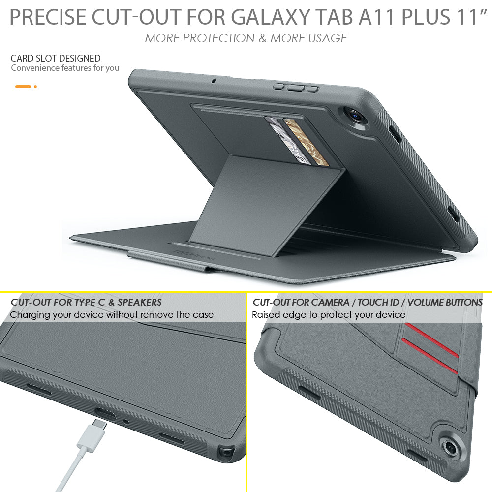 TECHGEAR Enduro Case for Samsung Galaxy Tab A11+ / A11 Plus 11"(SM-X230/X236) – Rugged Magnetic Smart Case with Stand, Card Slot & Trolley Compatible [Auto Sleep/Wake]