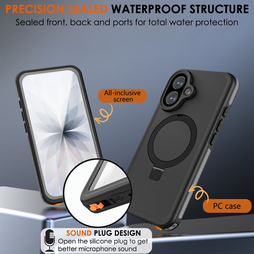 TECHGEAR Waterproof Magnetic Stand Case for iPhone 16 6.1" – IP68 Shockproof MagSafe Compatible Cover