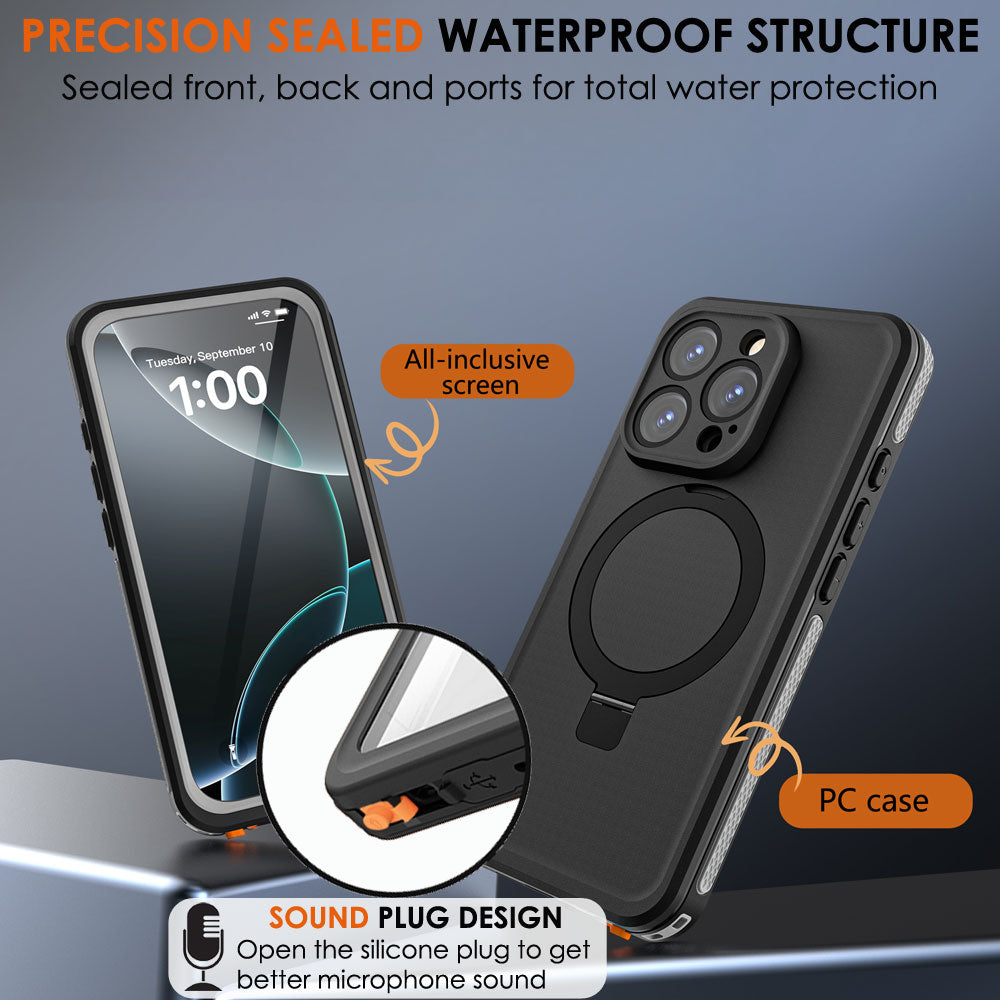 TECHGEAR Waterproof Magnetic Stand Case for iPhone 16 Pro Max 6.9" – IP68 Shockproof MagSafe Compatible Cover