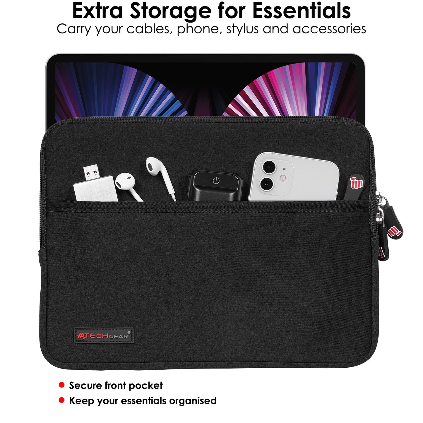 TECHGEAR Tablet Sleeve Case 7–13 Inch - Shockproof Neoprene Pouch with Bubble Protection, Zip Pocket, Slim Protective iPad Samsung Tablet Laptop Sleeve