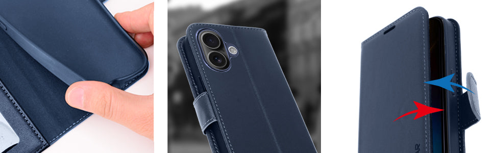 [Wallet Case] RFID Blocking, Leather Flip Cover with Card Holder, Kickstand, Wrist Strap, Magnetic Closure For Apple iPhone 17