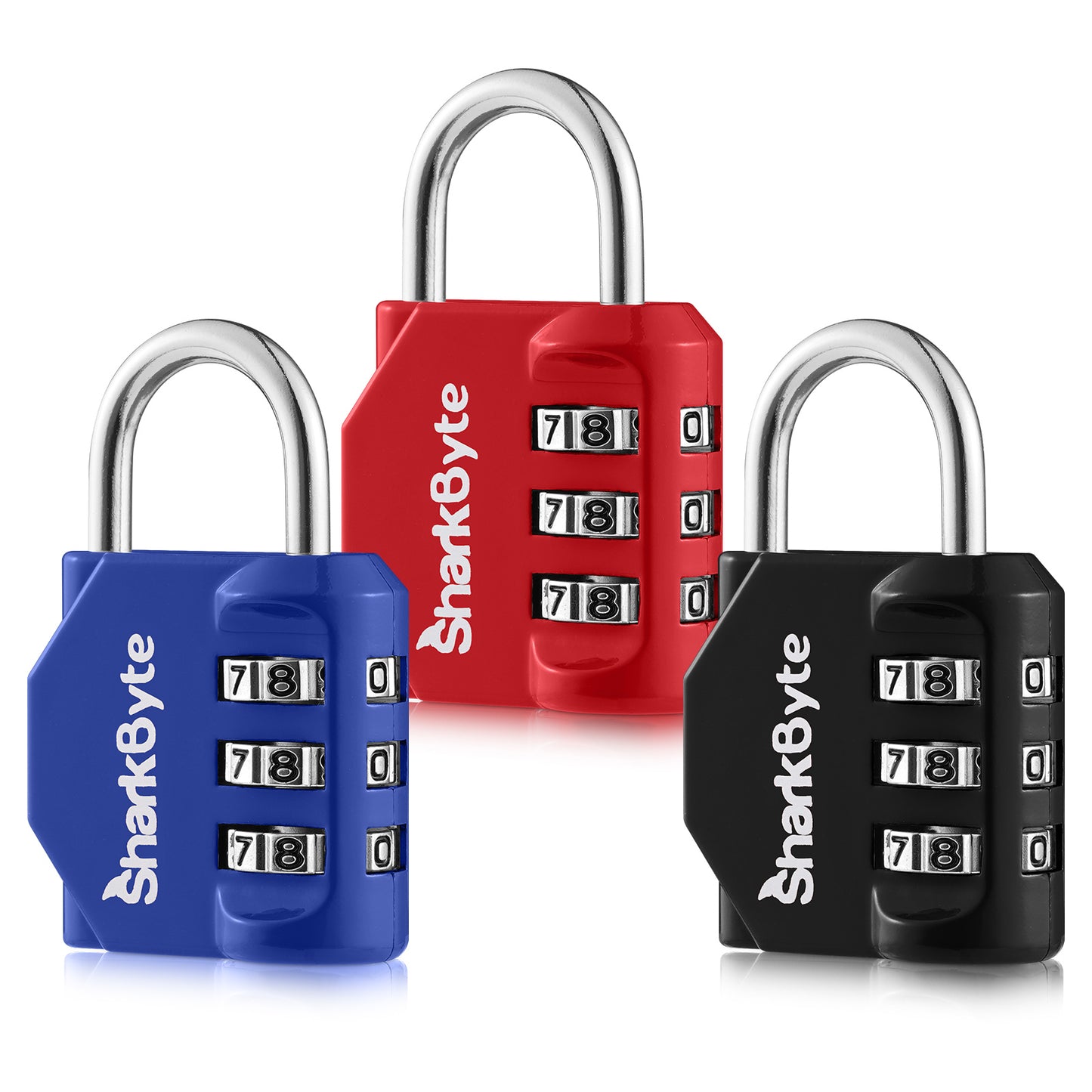 SharkByte Luggage Locks – 3-Dial Weatherproof Combination Padlock for Suitcases, Travel Bags, Gym Lockers & Outdoor Use (1 / 2 / 3 / 4 Pack)