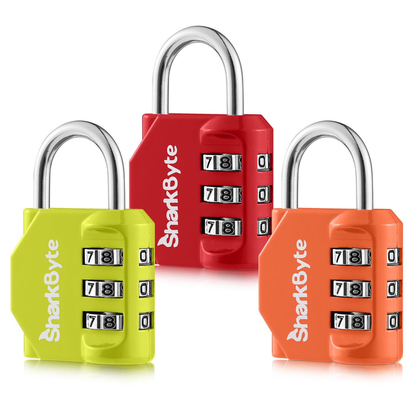 SharkByte Luggage Locks – 3-Dial Weatherproof Combination Padlock for Suitcases, Travel Bags, Gym Lockers & Outdoor Use (1 / 2 / 3 / 4 Pack)