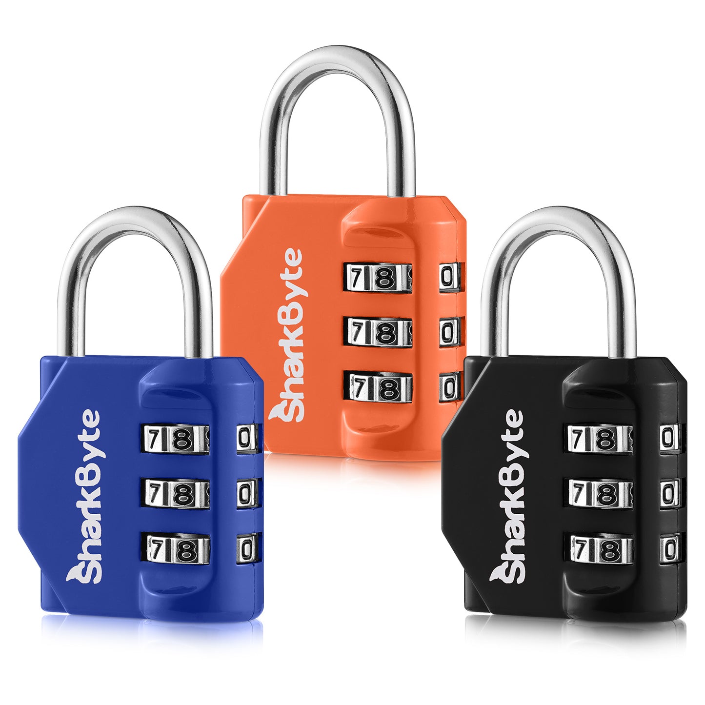 SharkByte Luggage Locks – 3-Dial Weatherproof Combination Padlock for Suitcases, Travel Bags, Gym Lockers & Outdoor Use (1 / 2 / 3 / 4 Pack)