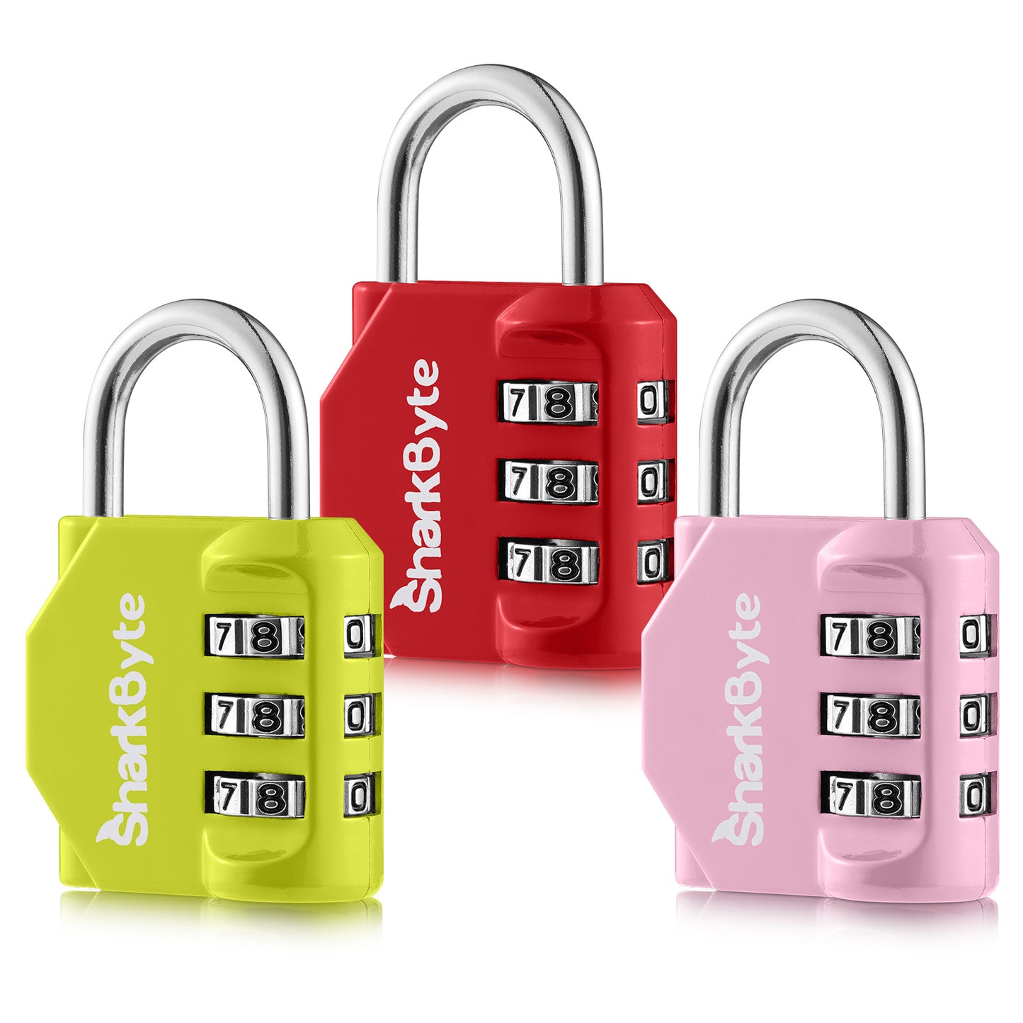SharkByte Luggage Locks – 3-Dial Weatherproof Combination Padlock for Suitcases, Travel Bags, Gym Lockers & Outdoor Use (1 / 2 / 3 / 4 Pack)
