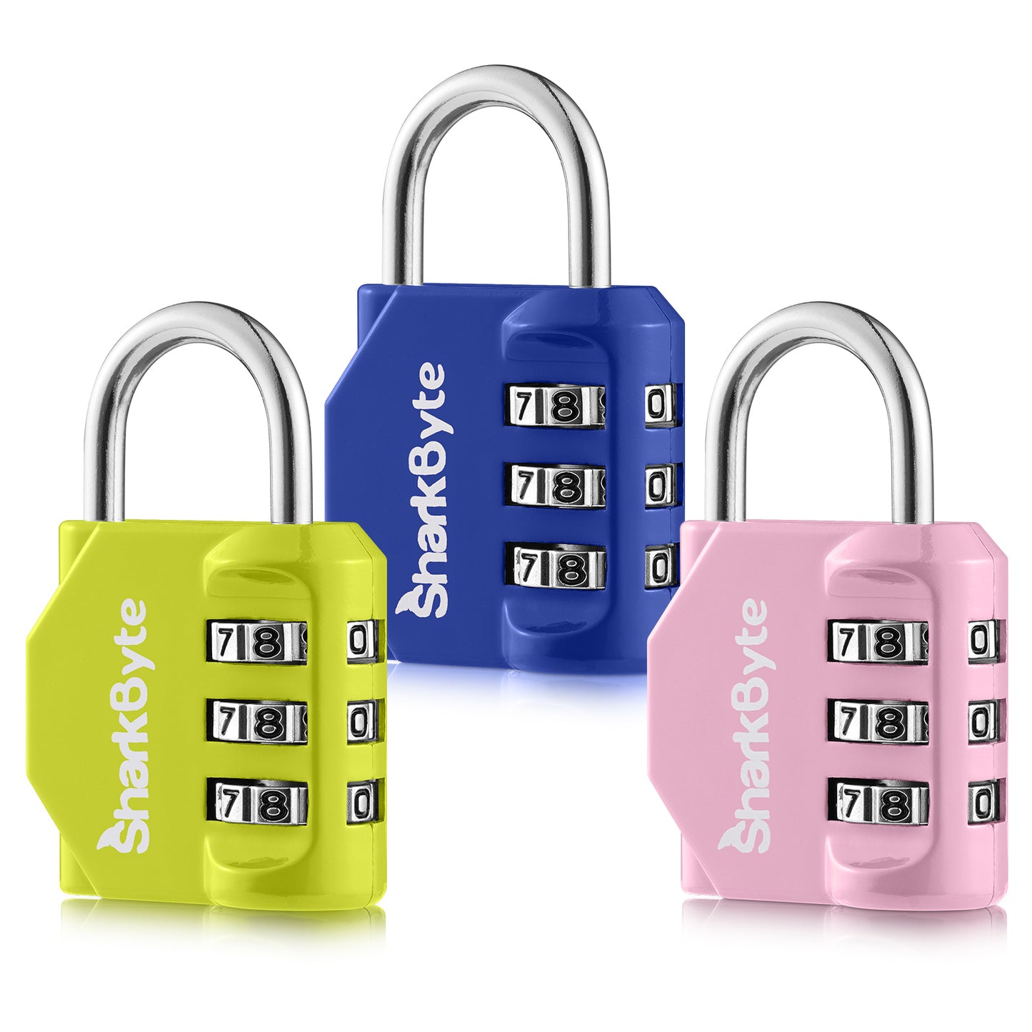 SharkByte Luggage Locks – 3-Dial Weatherproof Combination Padlock for Suitcases, Travel Bags, Gym Lockers & Outdoor Use (1 / 2 / 3 / 4 Pack)