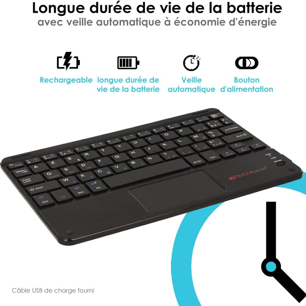 [Active Strike Pro] French AZERTY Slim Bluetooth Wireless Keyboard with Mouse Touchpad