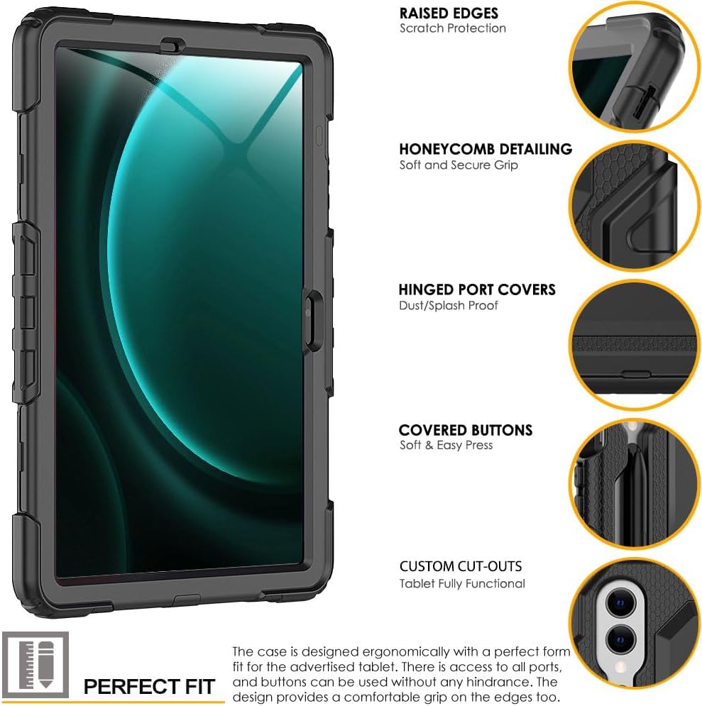 [UTILITY Case] Full Body Shockproof Case with Stand, Hand & Shoulder Strap for Samsung Galaxy Tab S9 FE Plus 12.4" (SM-X610 / SM-X616)