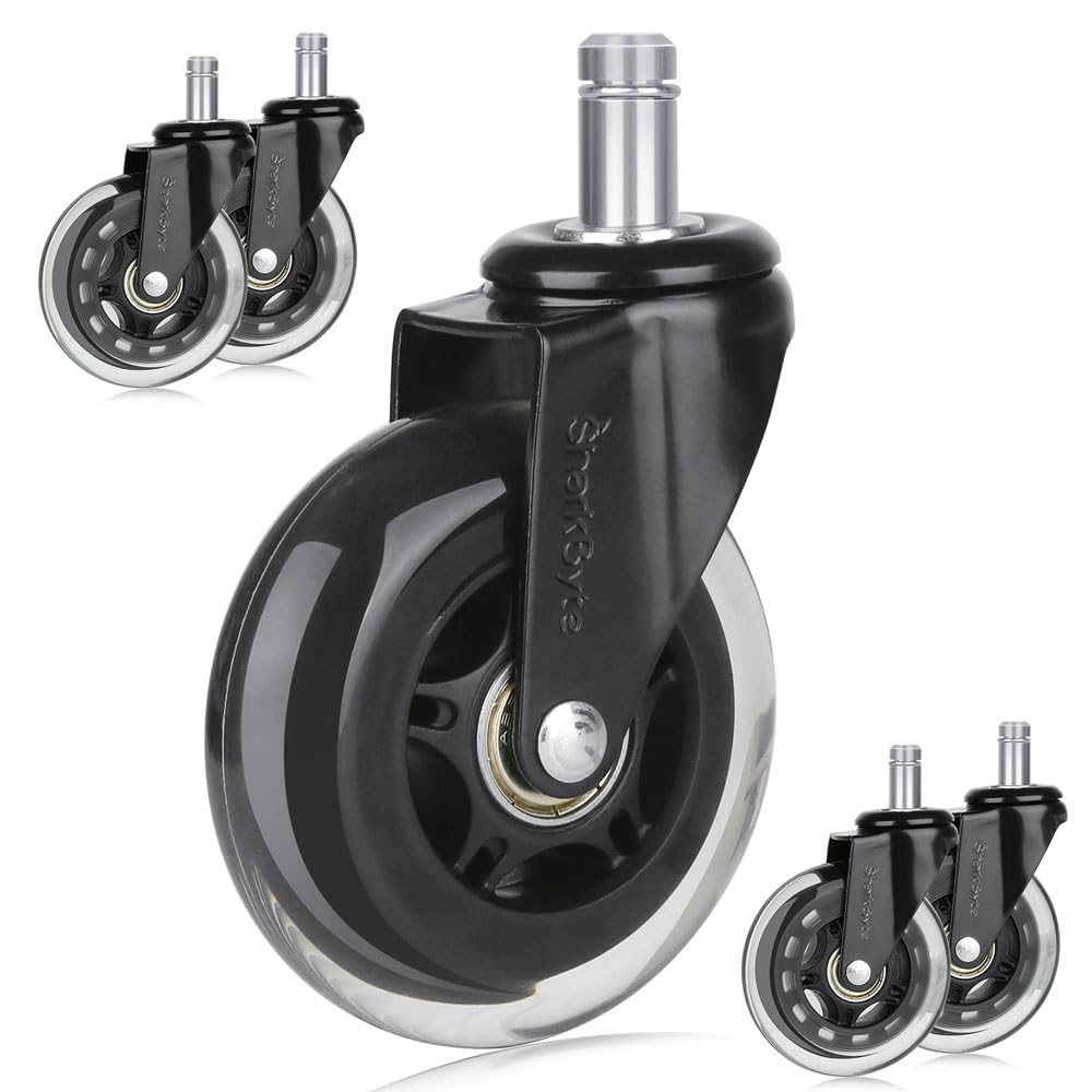 Office Chair Wheels Replacement Casters for ALL Floors inc Hardwood Floors, Ultra Heavy Duty Rollerblade Swivel Office Chair Castors - Universal fit (NOT IKEA)
