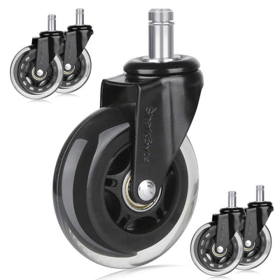 Office Chair Wheels Replacement Casters for ALL Floors inc Hardwood Floors, Ultra Heavy Duty Rollerblade Swivel Office Chair Castors - Universal fit (NOT IKEA)