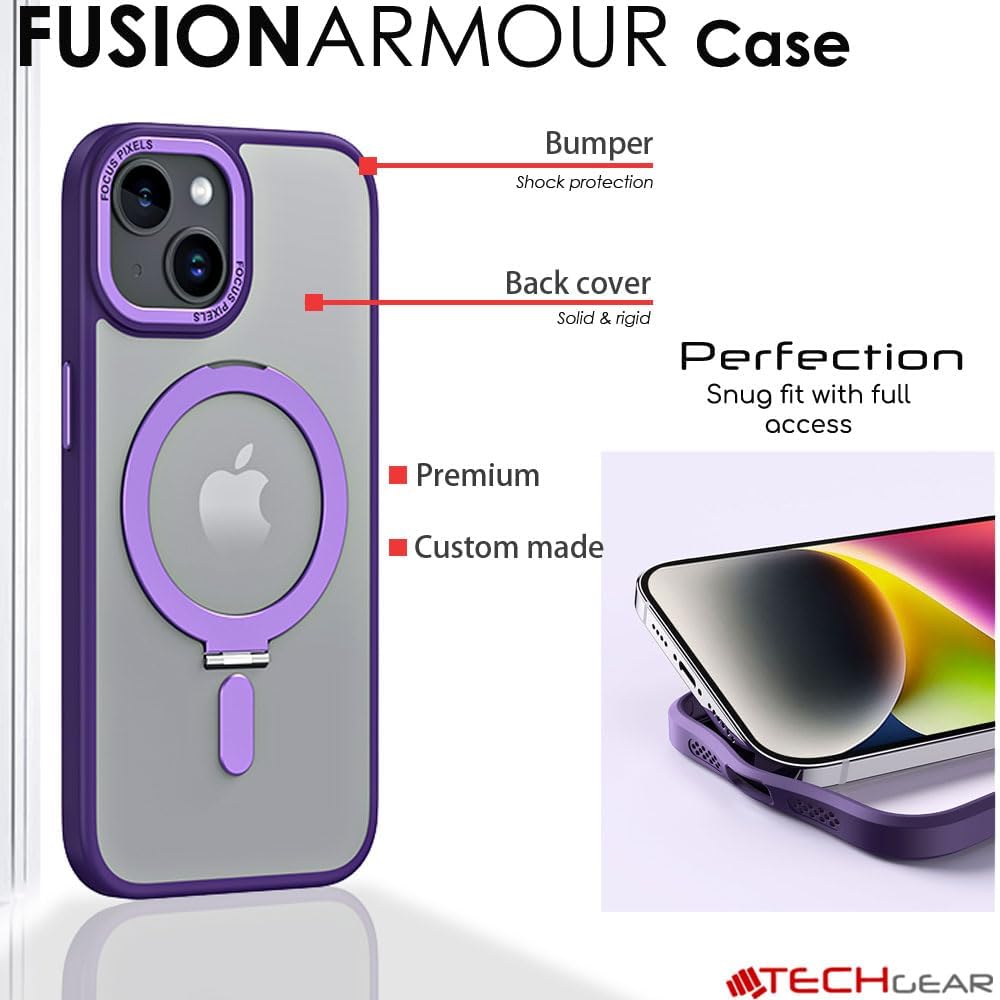 [Fusion Armour Ring] Premium Tough Protective Magnetic Ring Kickstand Case, MagSafe Case for iPhone 15 Plus 6.7"