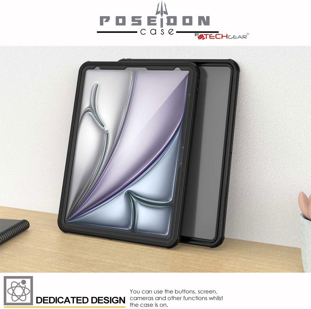 TECHGEAR Poseidon Waterproof Case for iPad Air 13-inch (2026 M4 / 2025 M3 / 2024 M2) IP68 Rugged Shockproof Tablet Case with Screen Protector, Stand, Shoulder Strap & Hand Strap – Heavy Duty Outdoor & Business Protection
