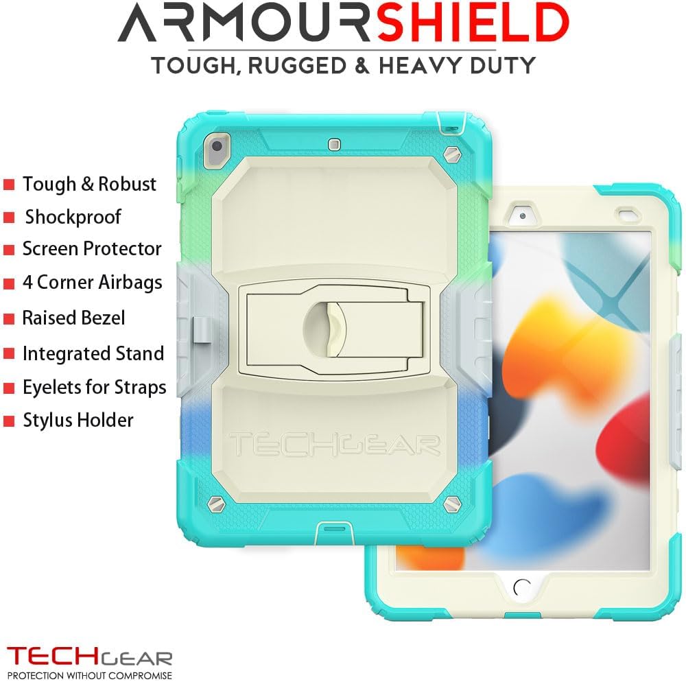 [ArmourSHIELD Case] Full Body Tough Rugged Case with Folding Stand & Screen Protector For Apple iPad 10.2" 2021/2020/2019 [9th/8th/7th Generation]