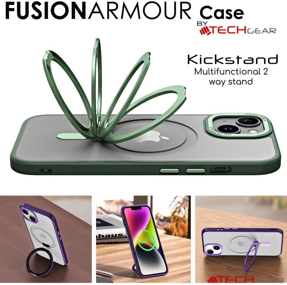 [Fusion Armour Ring] Premium Tough Protective Magnetic Ring Kickstand Case, MagSafe Case for iPhone 15 6.1"
