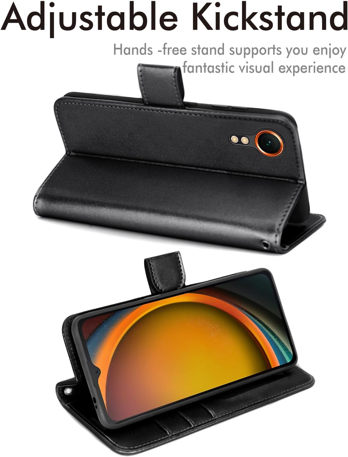 [Leather Wallet Case] Protective Cover with Cash & Card Holder, Stand and Wrist Strap For Samsung XCover 7 5G