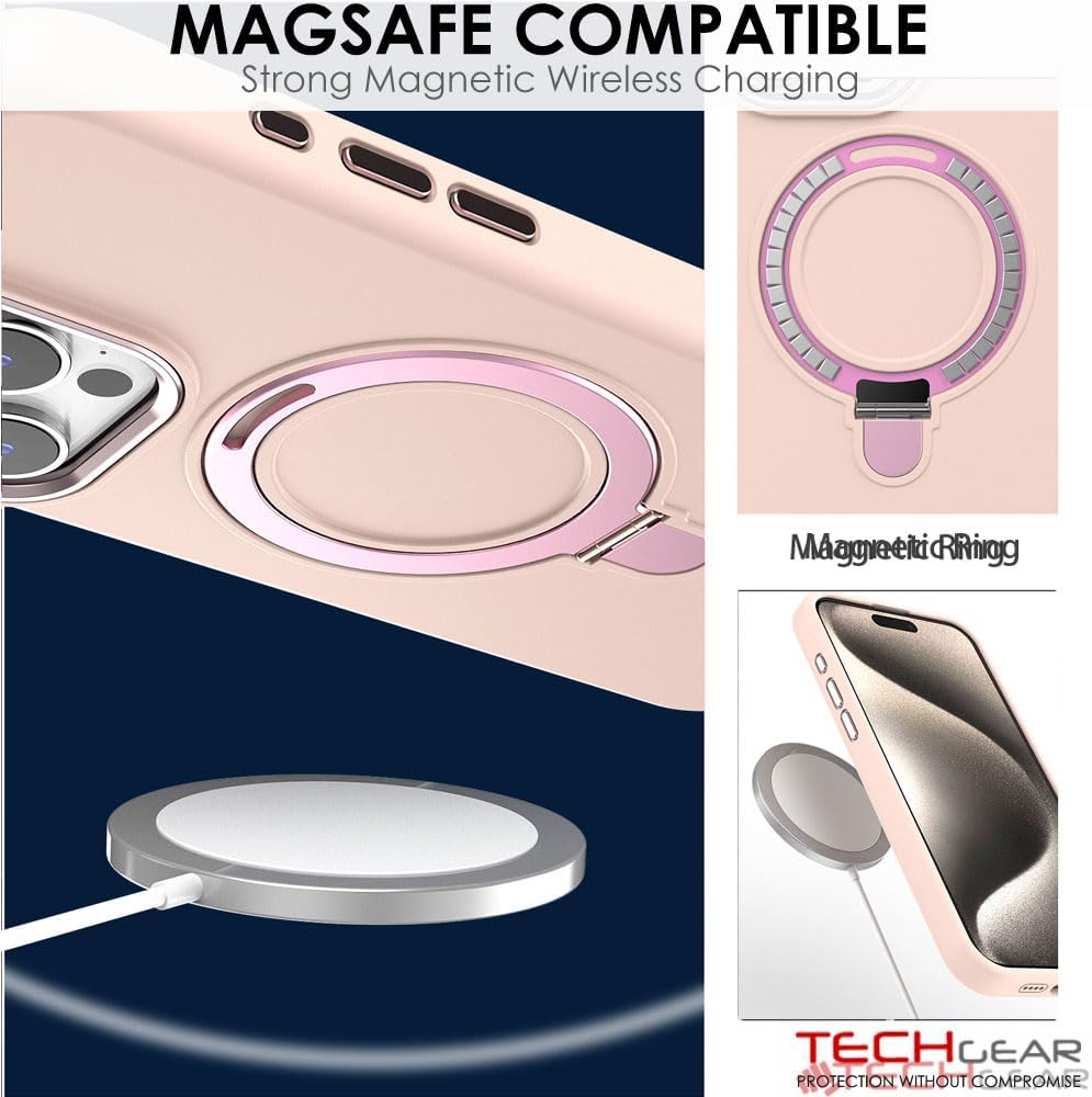 Premium Liquid Silicone Shockproof Anti-Scratch Magnetic Kickstand Case, Soft Microfibre Lining, Compatible with MagSafe Case for iPhone 15 Pro 6.1"
