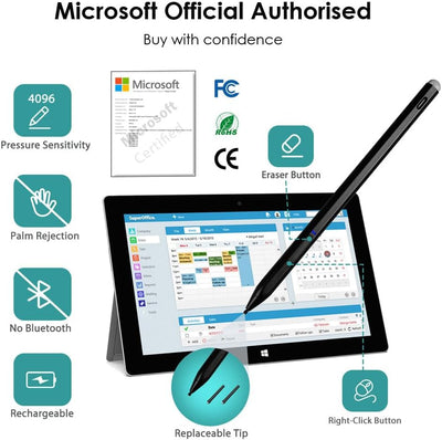 Stylus Pen for Microsoft Surface 2-in-1 [Magnetic] [Rechargeable] Pressure Sensitivity & Palm Rejection