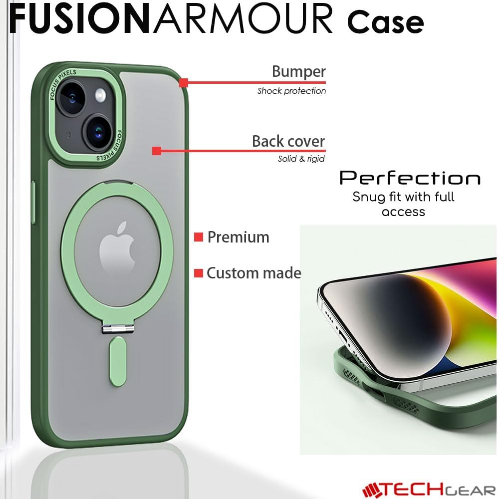 [Fusion Armour Ring] Premium Tough Protective Magnetic Ring Kickstand Case, MagSafe Case for iPhone 15 Plus 6.7"