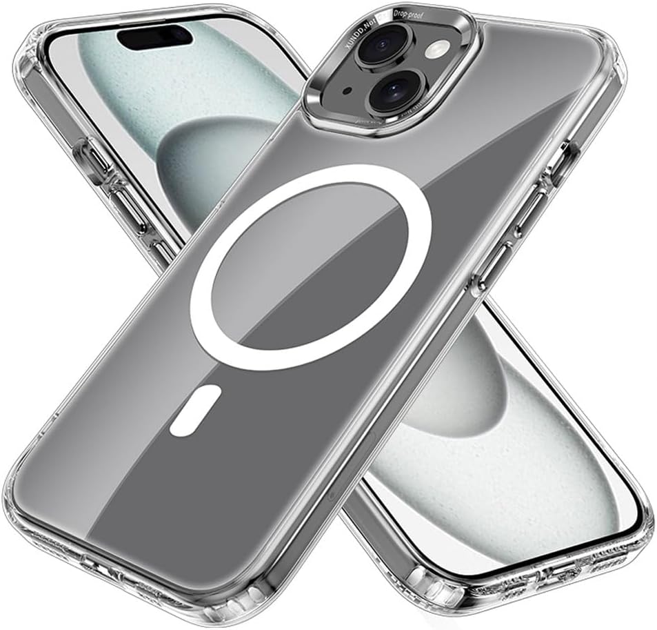 [Mag Fusion] Shockproof, Anti-Scratch, Slim & Light, Gel Bumper & Clear Hard Back Compatible with MagSafe Case Cover for iPhone 15 6.1"