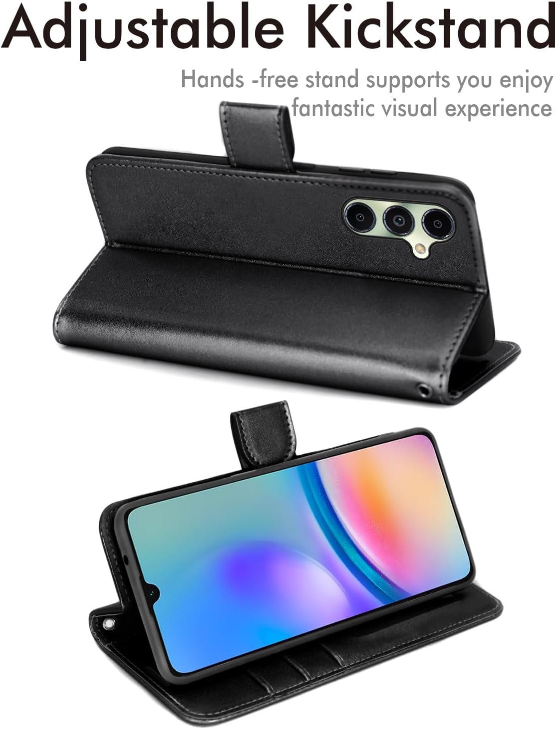 [Leather Wallet Case] Protective Cover with Cash & Card Holder, Stand and Wrist Strap For Samsung Galaxy A05s