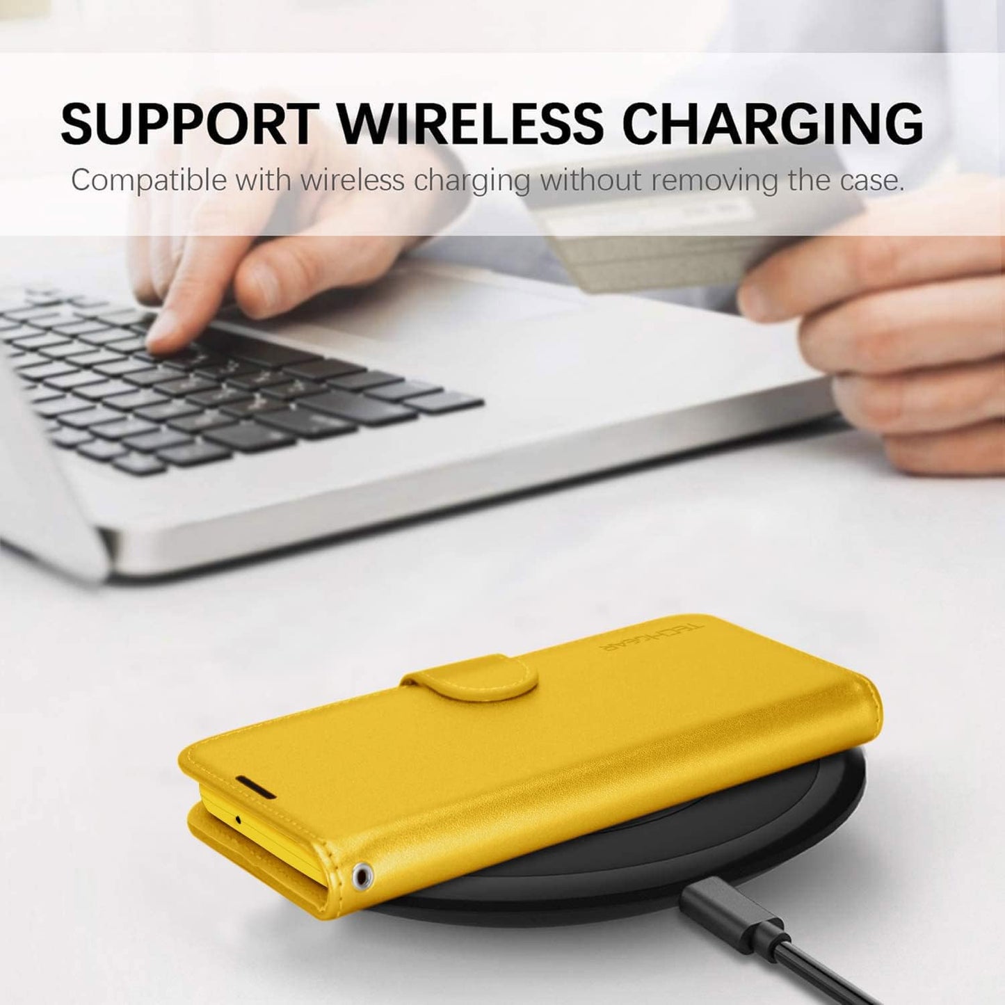 [Wallet Case] Protective Cover with Cash & Card Holder, Stand and Wrist Strap For Apple iPhone 15