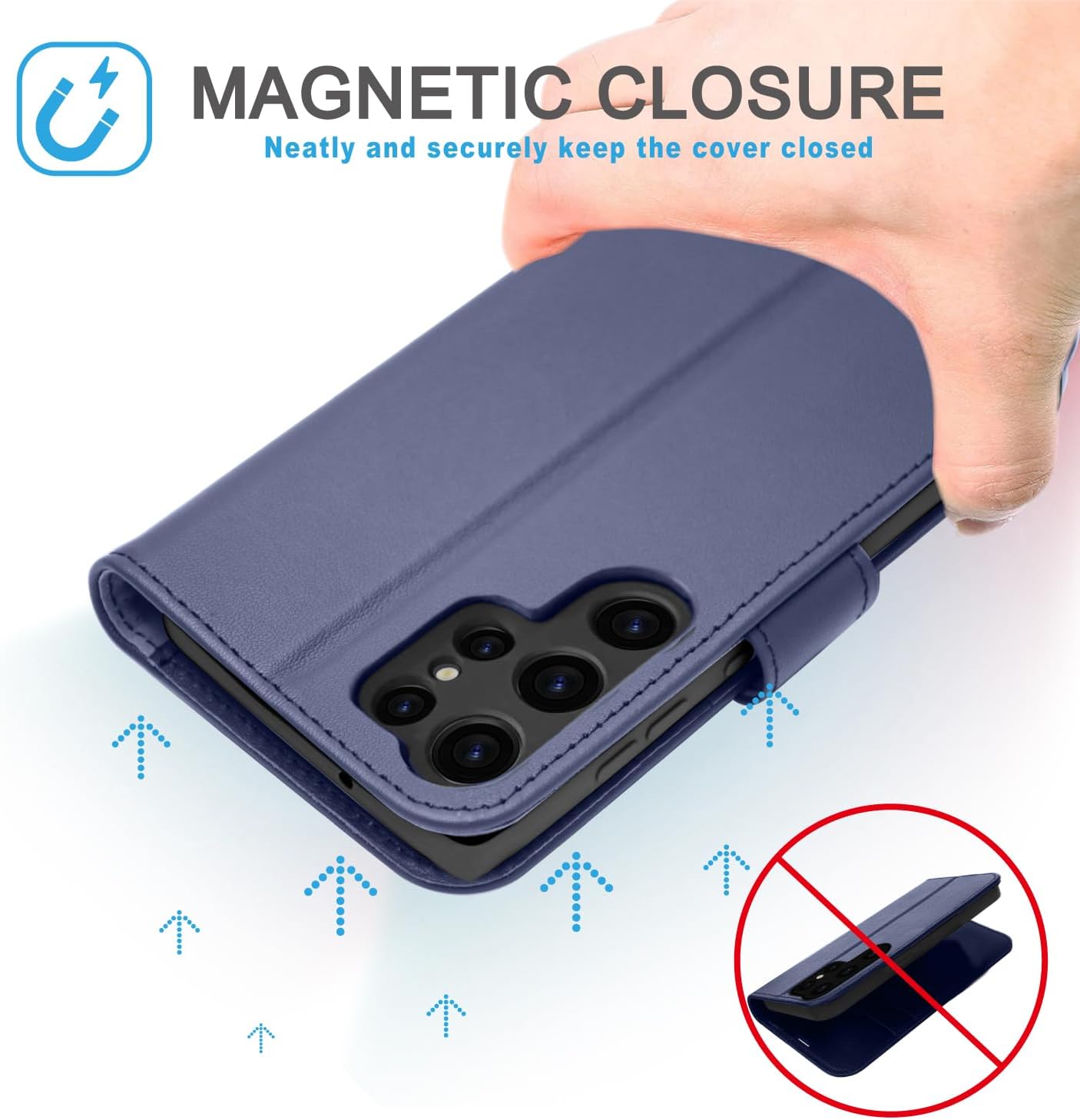 [Leather Wallet Case] Genuine Leather [RFID Blocking] Magnetic Flip Case with Card & Slots and Stand For Samsung Galaxy S24 Ultra