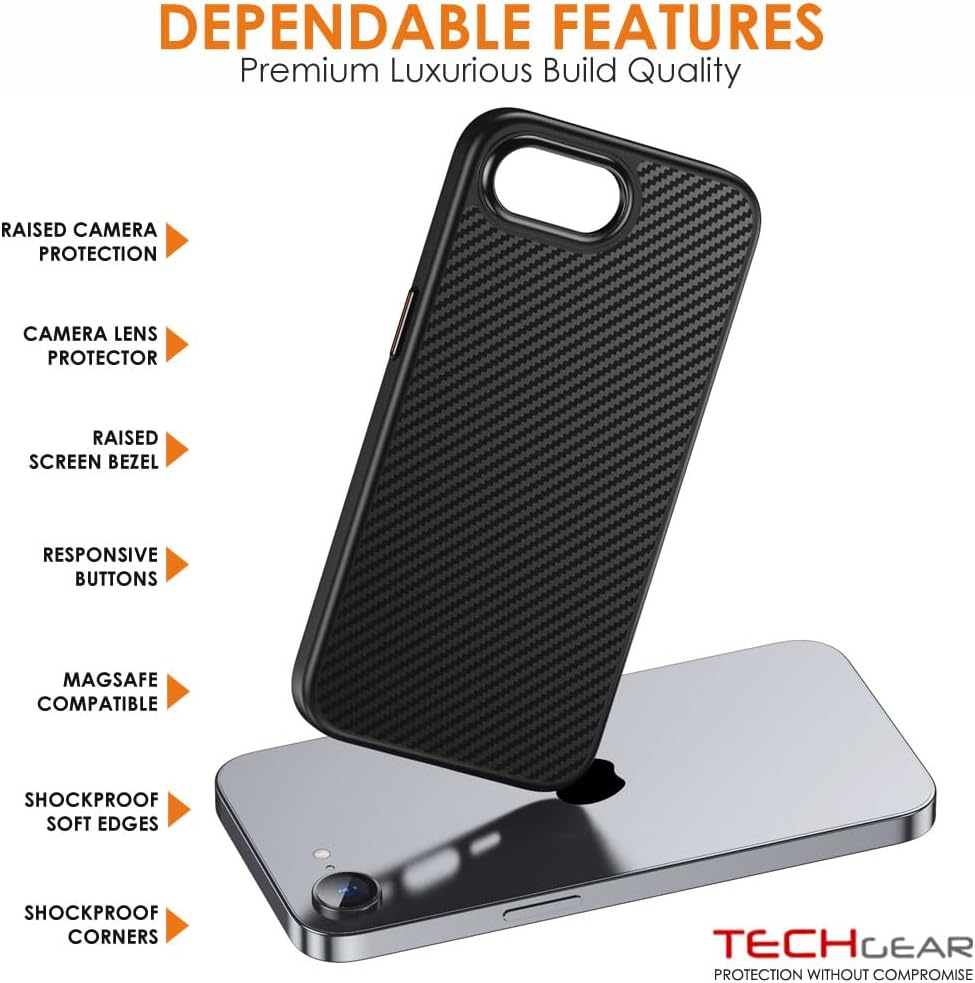 [Carbon Fibre Detail] iPhone 16e Ultra Magnetic Shockproof Slim Case with Tough Hard Back Compatible with MagSafe