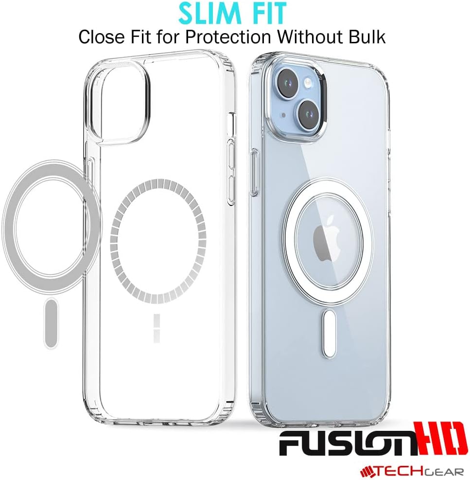 iPhone 15 Magnetic Case [Fusion HD] Shockproof, Anti-Scratch, Slim & Light, Hybrid Drop Protection, Gel Bumper & Clear Hard Back MagSafe Case Cover