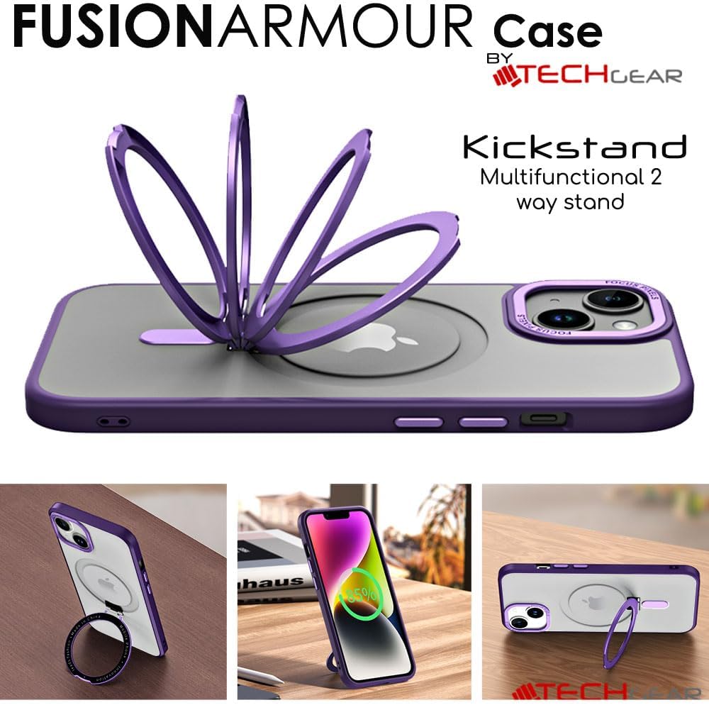 [Fusion Armour Ring] Premium Tough Protective Magnetic Ring Kickstand Case, MagSafe Case for iPhone 15 6.1"