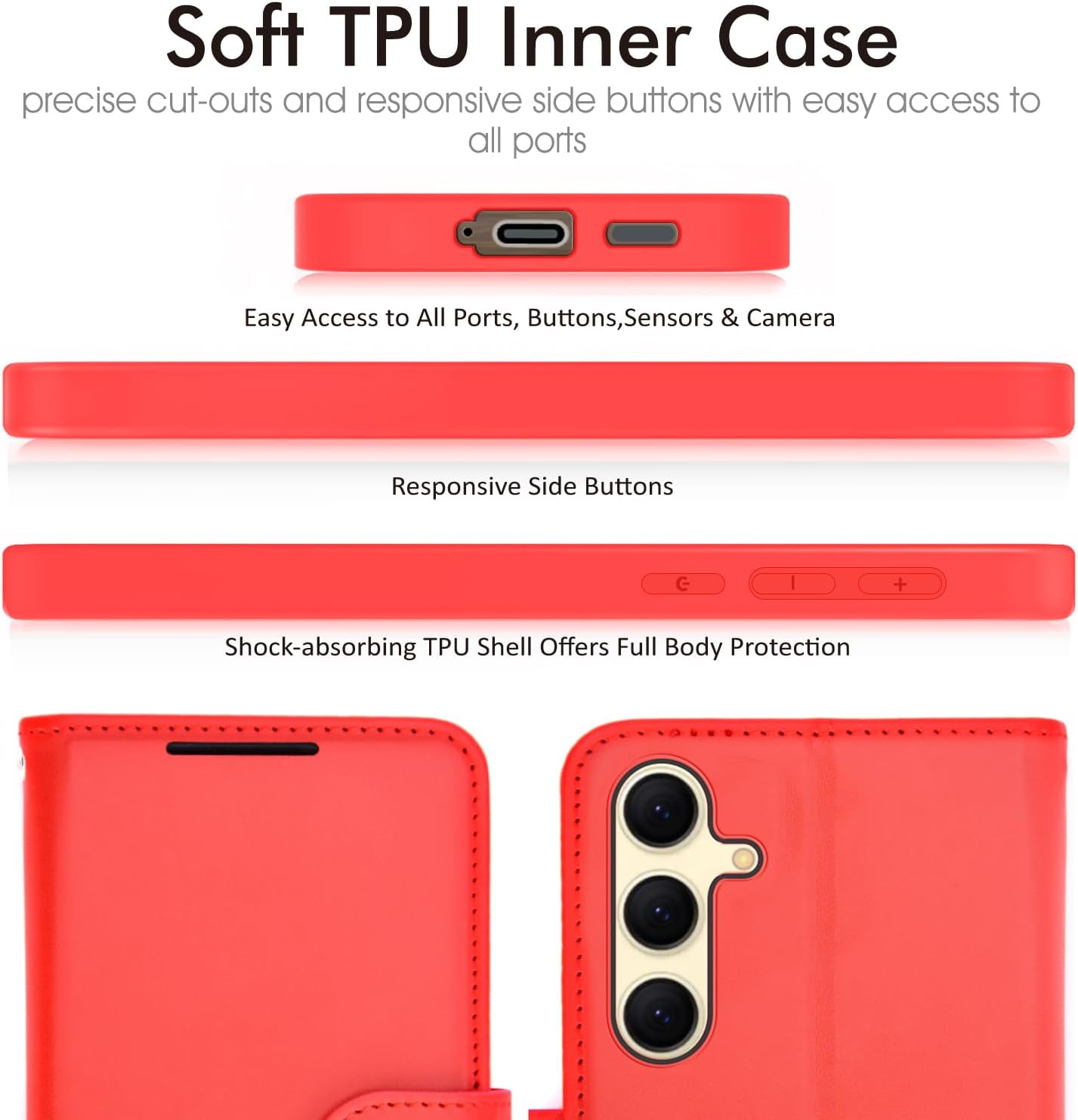 [Wallet Case] Protective Cover with Cash & Card Holder, Stand and Wrist Strap For Samsung Galaxy S24 Plus