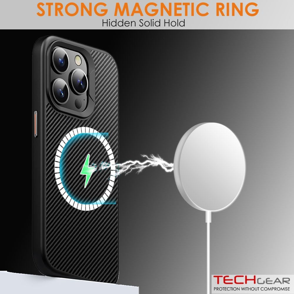 [Carbon Fibre Detail] Shockproof, Anti-Scratch, Slim Hybrid Gel Bumper Case with Hard Back Compatible with MagSafe Cover for iPhone 15 Pro Max 6.7"