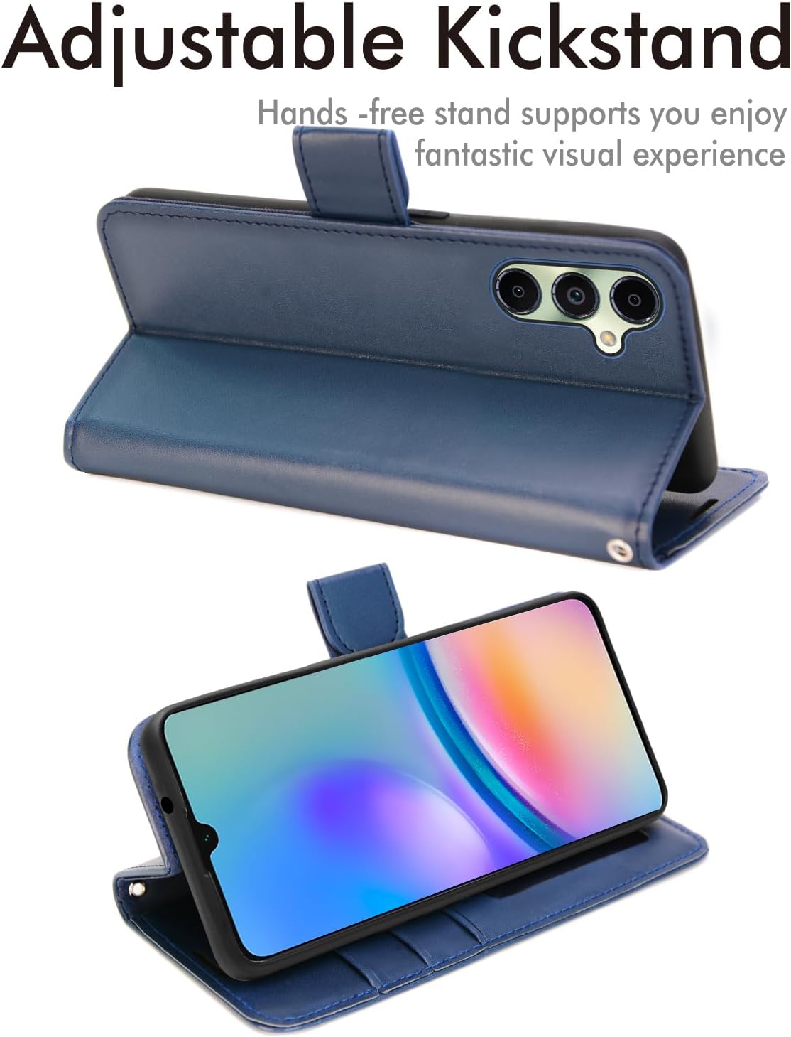[Leather Wallet Case] Protective Cover with Cash & Card Holder, Stand and Wrist Strap For Samsung Galaxy A05s