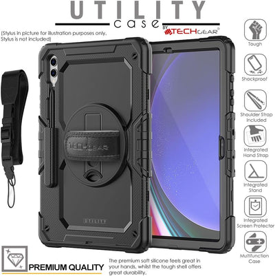 [UTILITY Case] Full Body Shockproof Case with Stand, Hand & Shoulder Strap for Samsung Galaxy Tab S9 Plus 12.4" (SM-X810, SM-X816 Series)