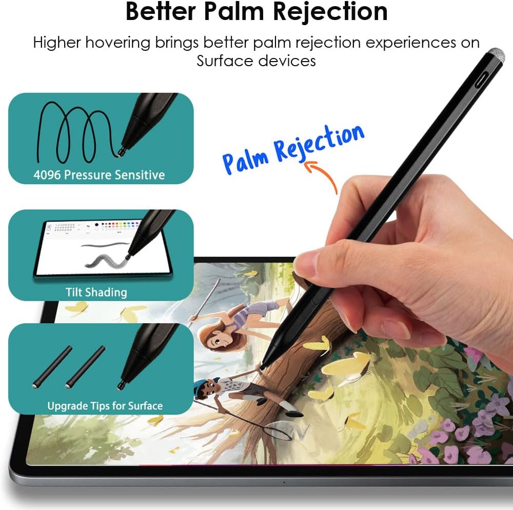 Stylus Pen for Microsoft Surface 2-in-1 [Magnetic] [Rechargeable] Pressure Sensitivity & Palm Rejection