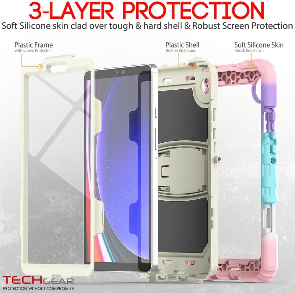[ArmourSHIELD Case] Full Body Tough Rugged Case with Folding Stand & Screen Protector For Samsung Galaxy Tab A9 8.7" (SM-X110 / SM-X115)