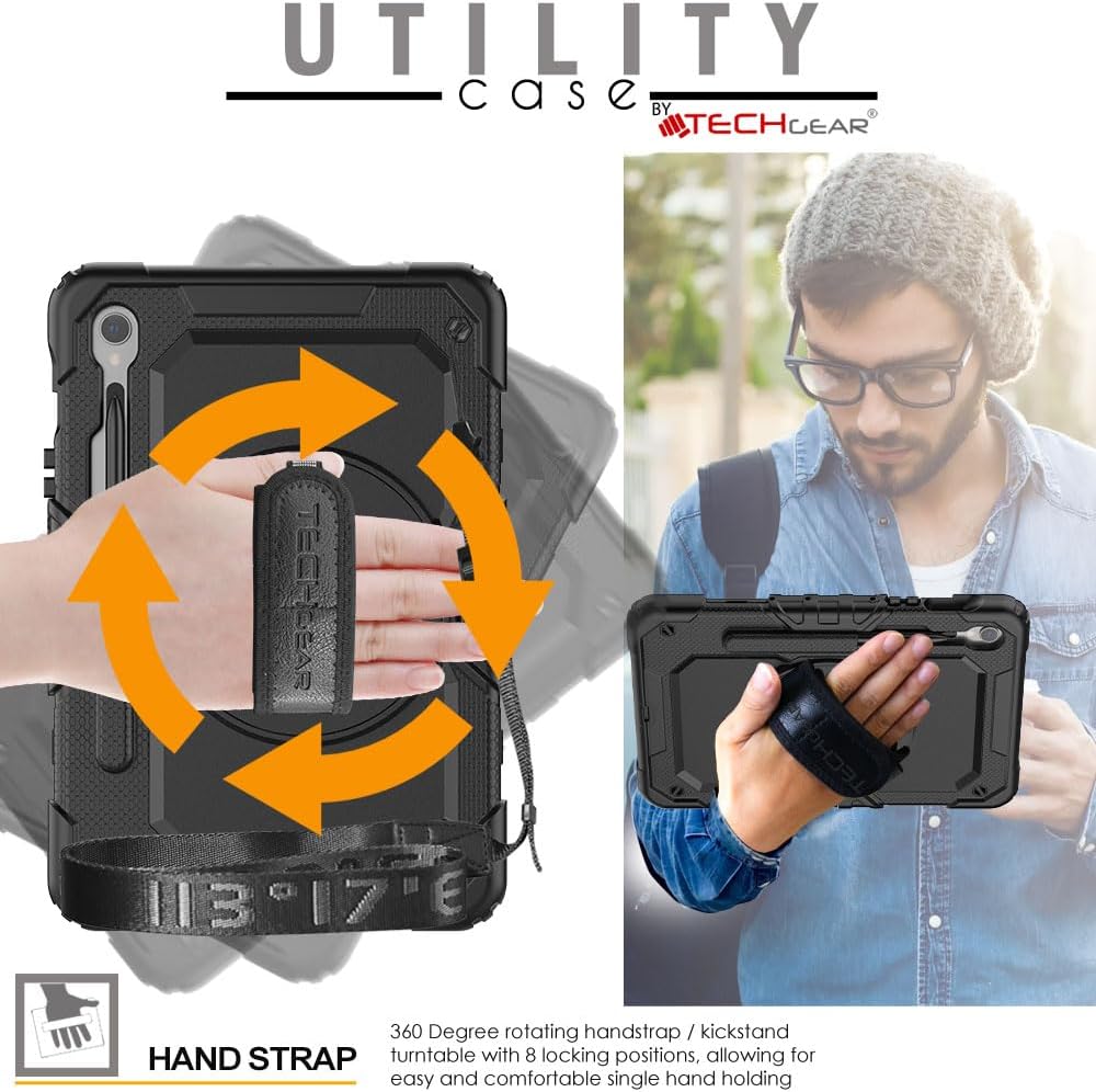 [UTILITY Case] Full Body Shockproof Case with Stand, Hand & Shoulder Strap for Samsung Galaxy Tab S9 FE 10.9" (SM-X510, SM-X516 Series)